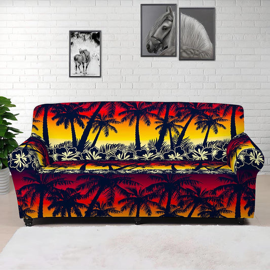 Sunset Hibiscus Palm Tree Pattern Print Sofa Cover