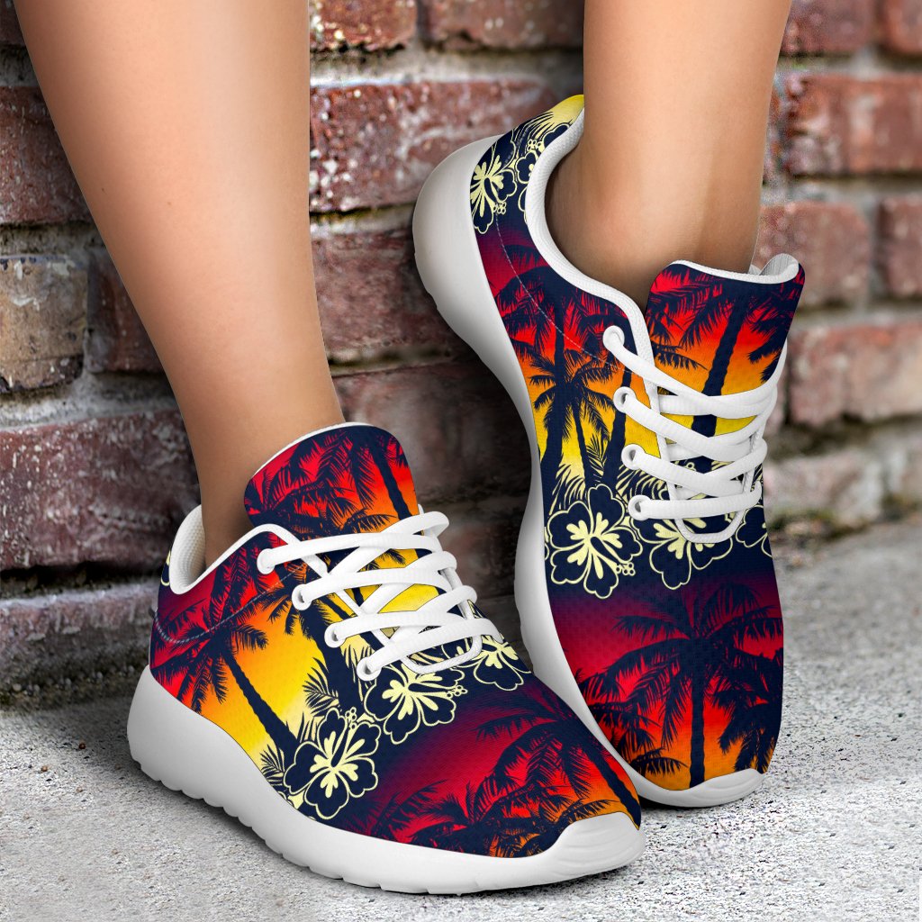 Sunset Hibiscus Palm Tree Pattern Print Sport Shoes GearFrost