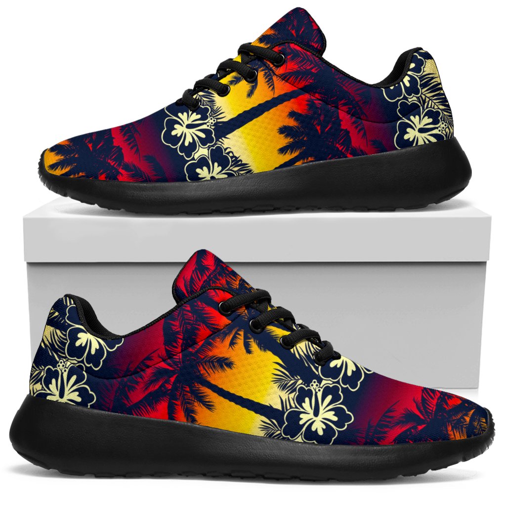 Sunset Hibiscus Palm Tree Pattern Print Sport Shoes GearFrost