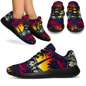 Sunset Hibiscus Palm Tree Pattern Print Sport Shoes GearFrost