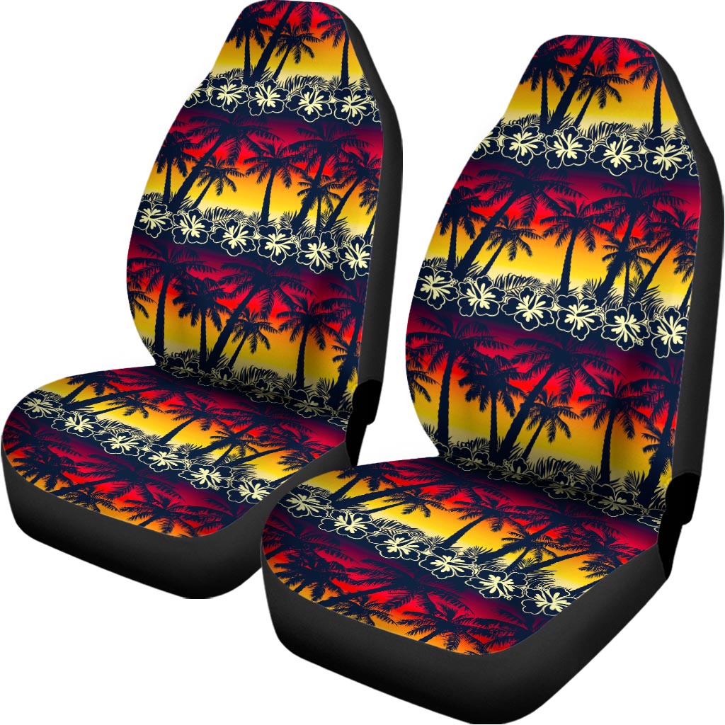 Sunset Hibiscus Palm Tree Pattern Print Universal Fit Car Seat Covers