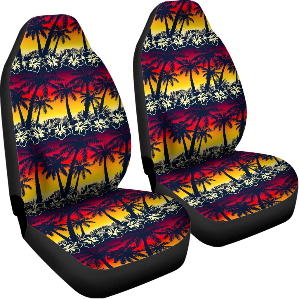 Sunset Hibiscus Palm Tree Pattern Print Universal Fit Car Seat Covers