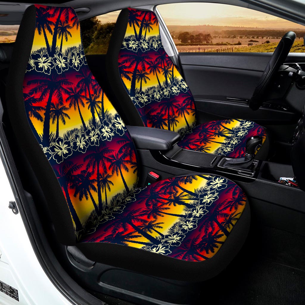 Sunset Hibiscus Palm Tree Pattern Print Universal Fit Car Seat Covers