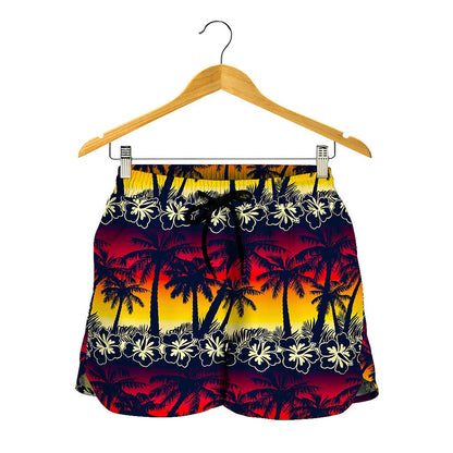 Sunset Hibiscus Palm Tree Pattern Print Women's Shorts