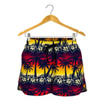 Sunset Hibiscus Palm Tree Pattern Print Women's Shorts