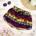 Sunset Hibiscus Palm Tree Pattern Print Women's Shorts