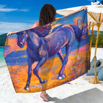 Sunset Horse Painting Print Beach Sarong Wrap