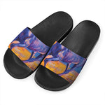Sunset Horse Painting Print Black Slide Sandals