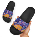 Sunset Horse Painting Print Black Slide Sandals