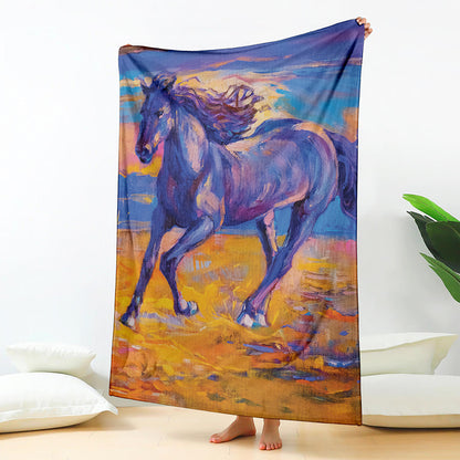 Sunset Horse Painting Print Blanket