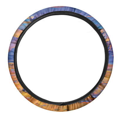Sunset Horse Painting Print Car Steering Wheel Cover