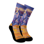 Sunset Horse Painting Print Crew Socks