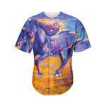 Sunset Horse Painting Print Men's Baseball Jersey
