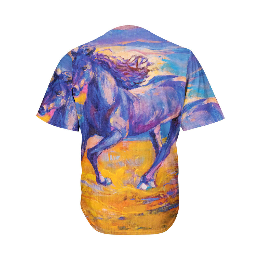 Sunset Horse Painting Print Men's Baseball Jersey