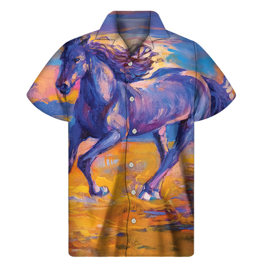 Sunset Horse Painting Print Men's Short Sleeve Shirt