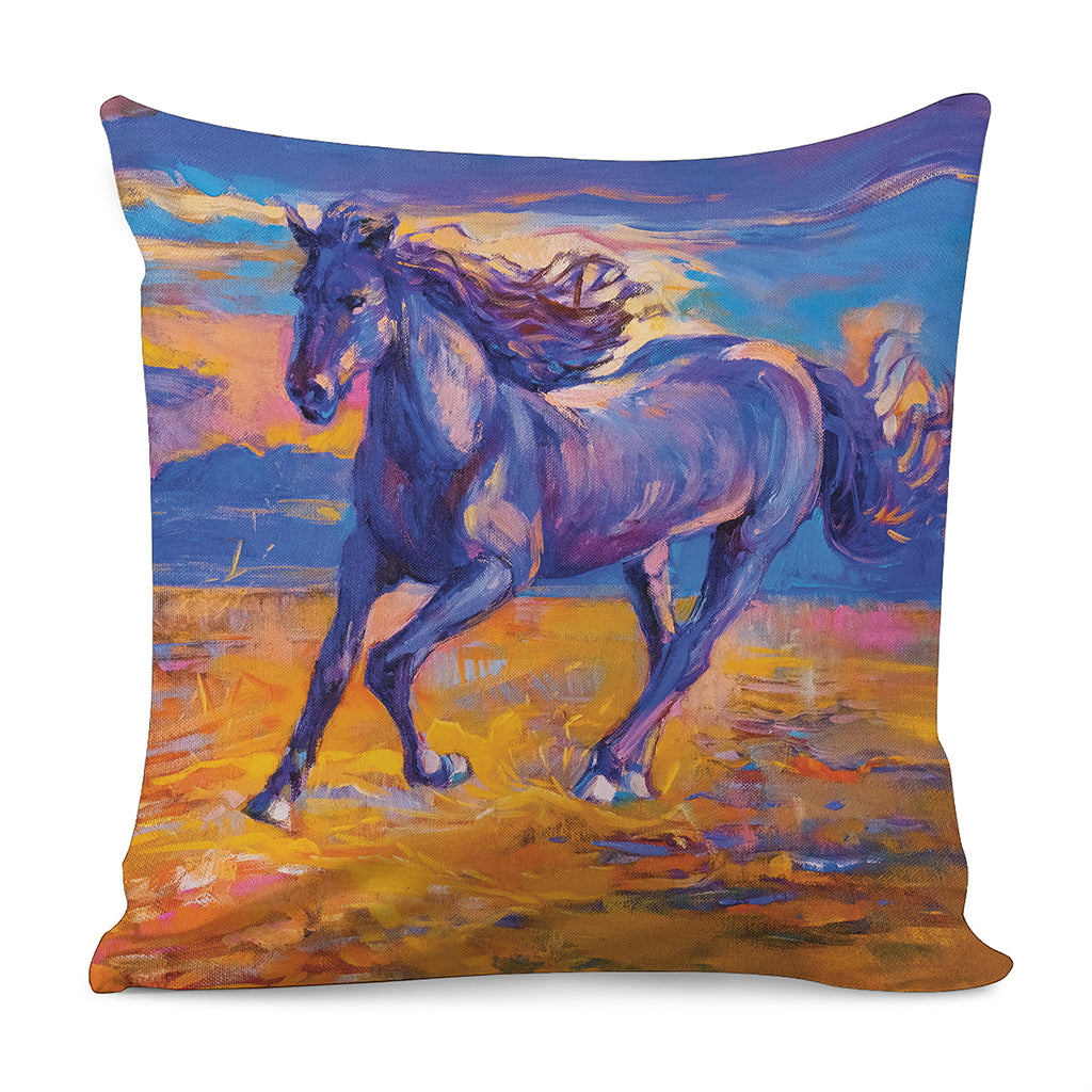 Sunset Horse Painting Print Pillow Cover