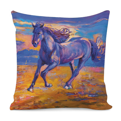 Sunset Horse Painting Print Pillow Cover