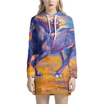 Sunset Horse Painting Print Pullover Hoodie Dress