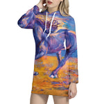 Sunset Horse Painting Print Pullover Hoodie Dress