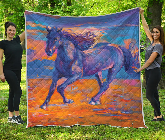 Sunset Horse Painting Print Quilt