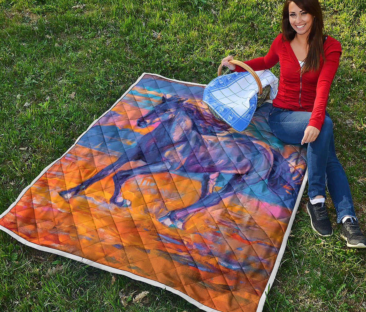 Sunset Horse Painting Print Quilt