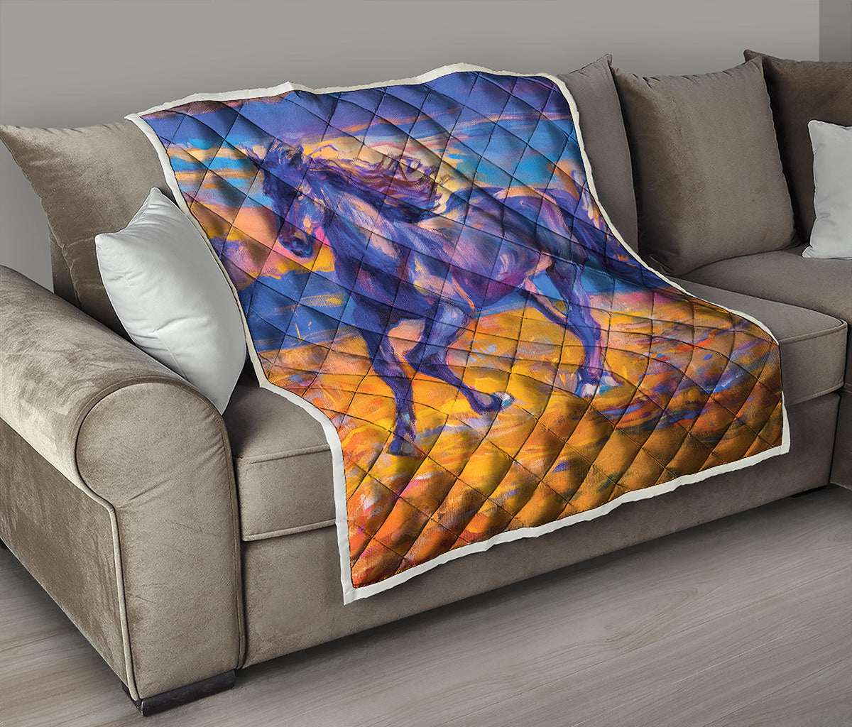 Sunset Horse Painting Print Quilt