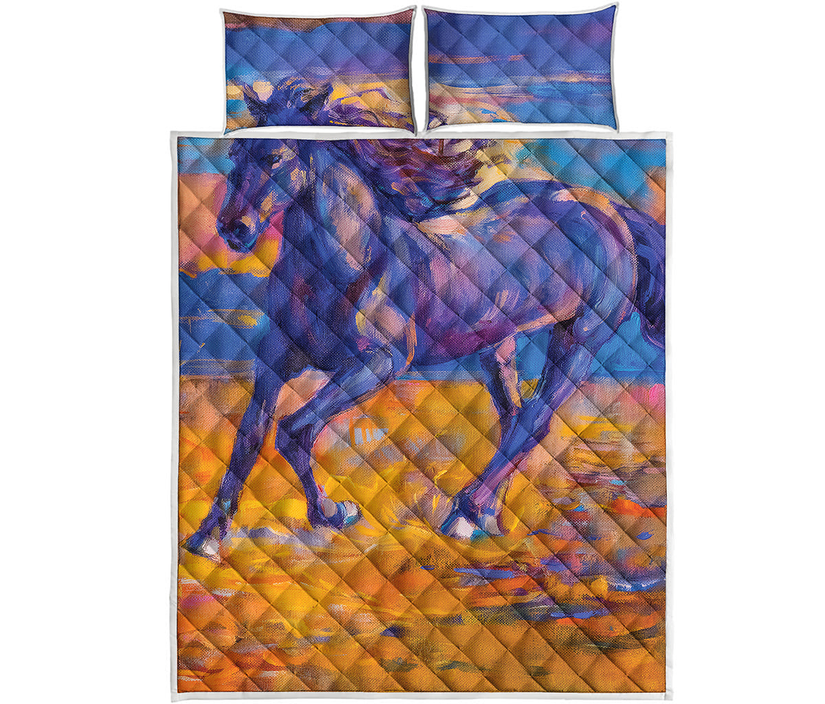 Sunset Horse Painting Print Quilt Bed Set