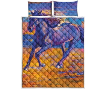 Sunset Horse Painting Print Quilt Bed Set