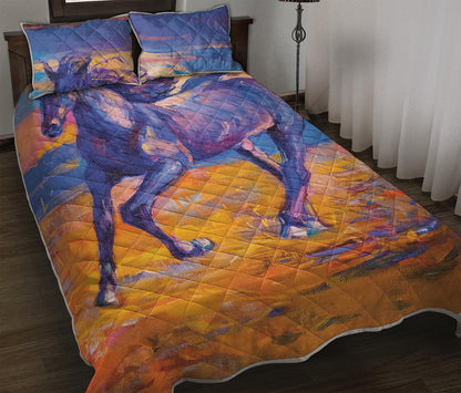 Sunset Horse Painting Print Quilt Bed Set