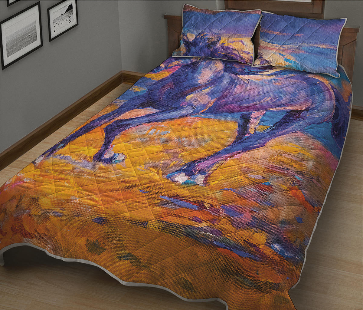 Sunset Horse Painting Print Quilt Bed Set