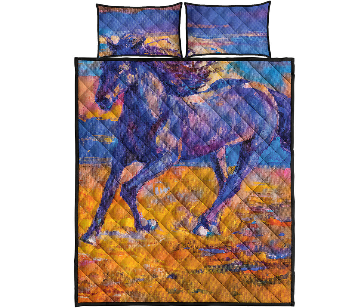 Sunset Horse Painting Print Quilt Bed Set