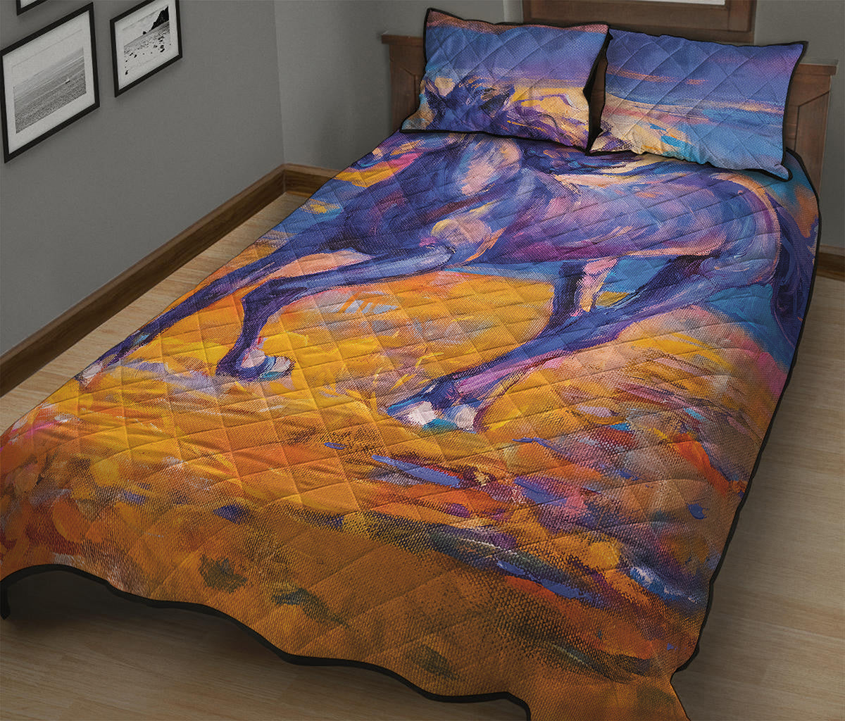 Sunset Horse Painting Print Quilt Bed Set