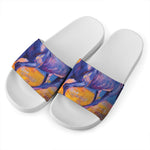 Sunset Horse Painting Print White Slide Sandals