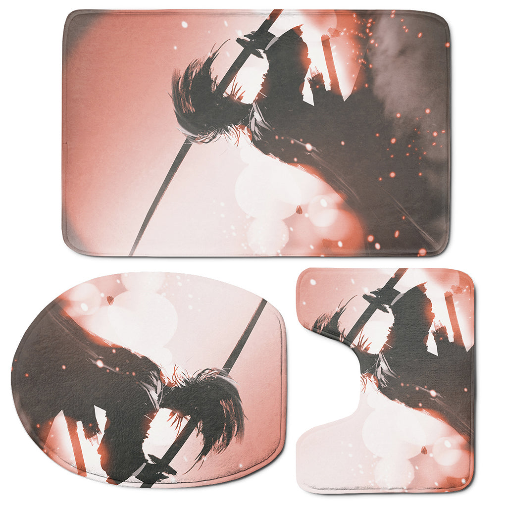 Sunset Japanese Samurai Print 3 Piece Bath Mat Set