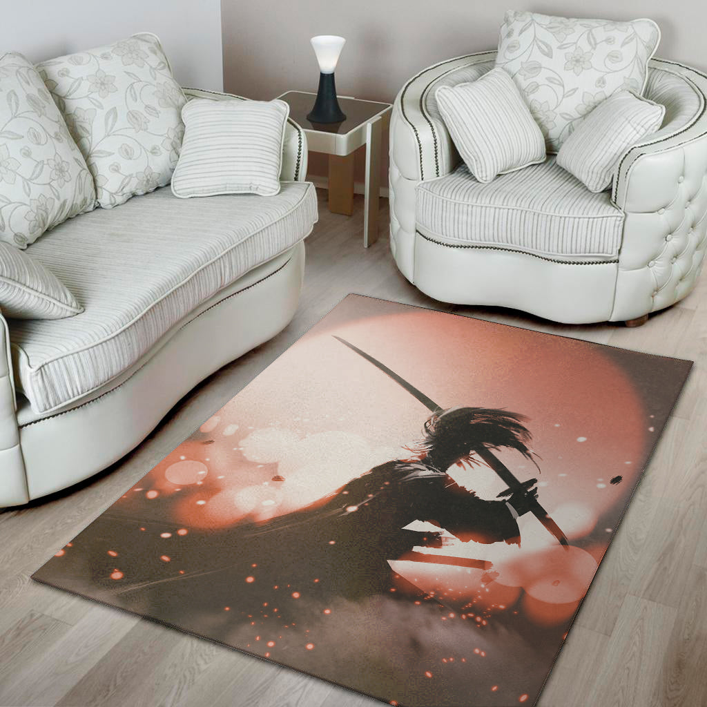 Sunset Japanese Samurai Print Area Rug