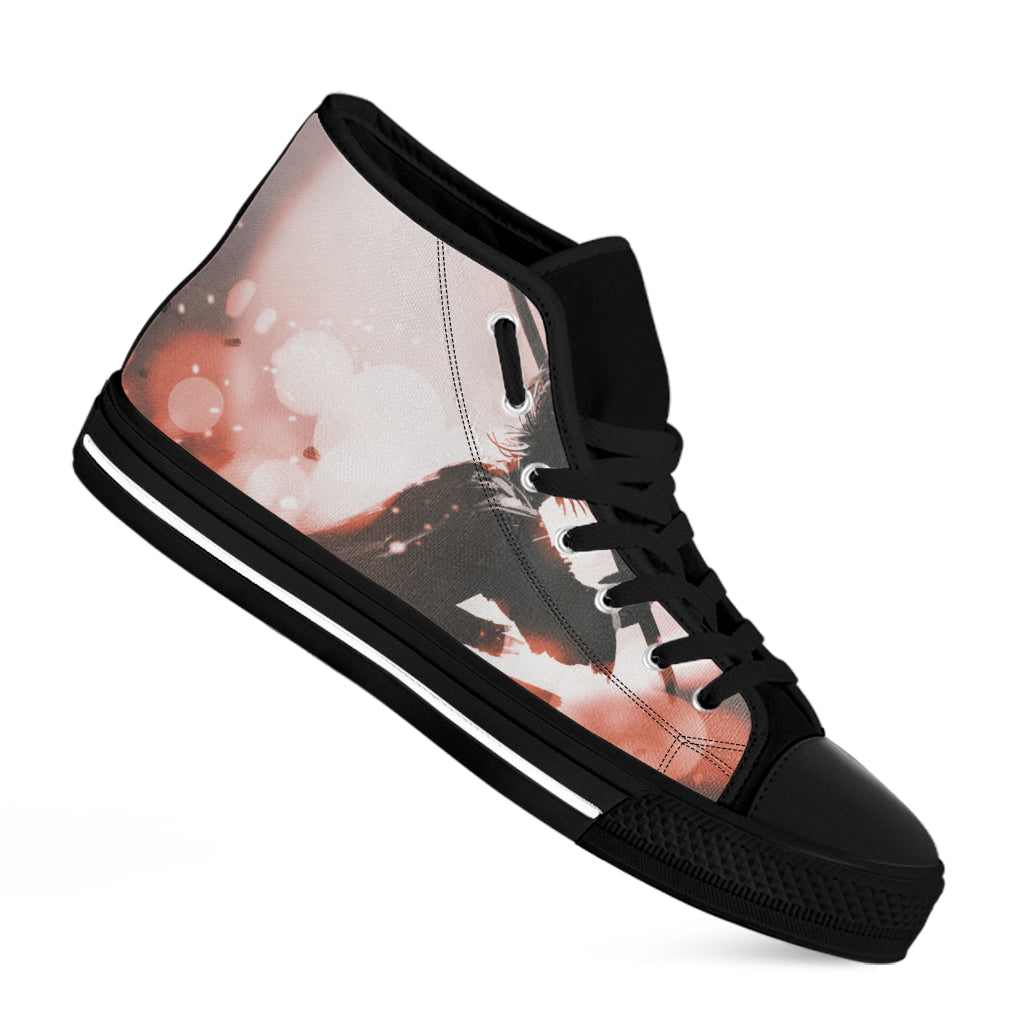 Sunset Japanese Samurai Print Black High Top Shoes