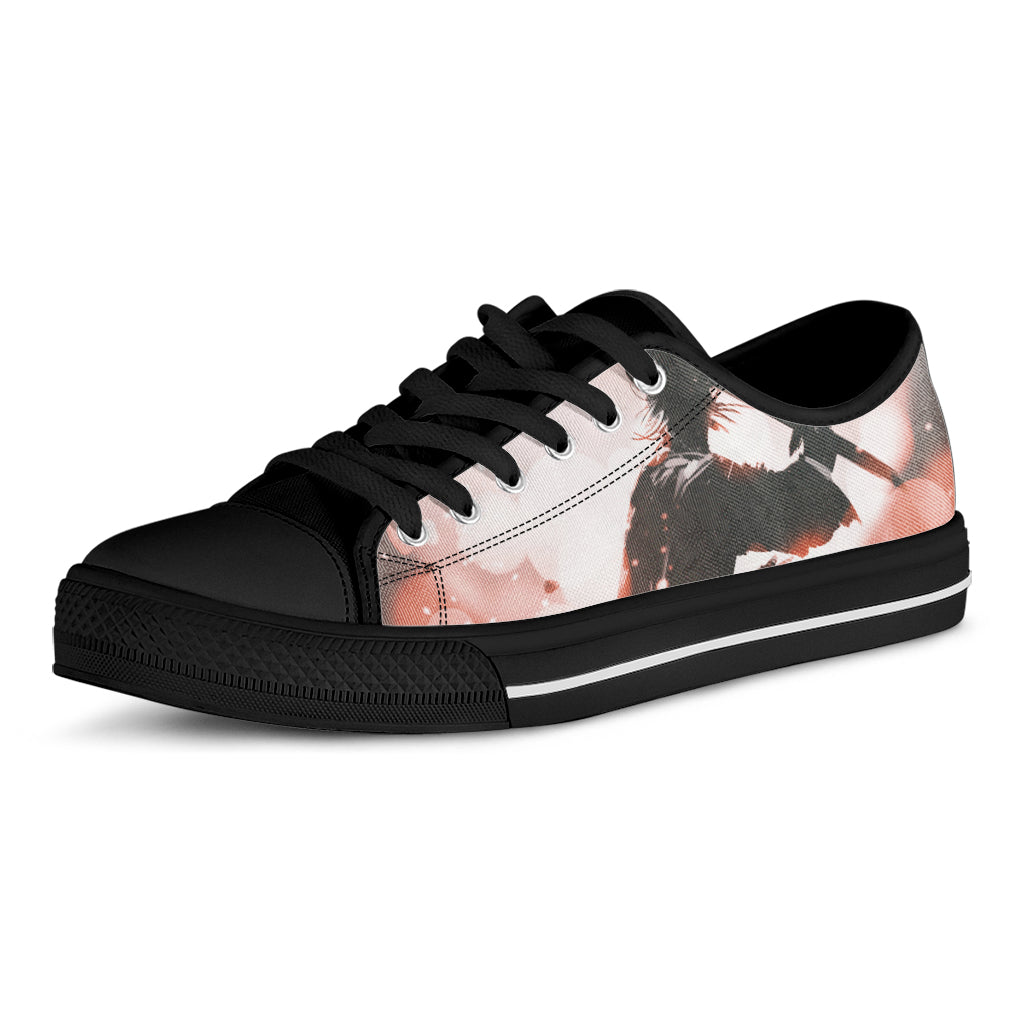 Sunset Japanese Samurai Print Black Low Top Shoes