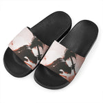 Sunset Japanese Samurai Print Black Slide Sandals