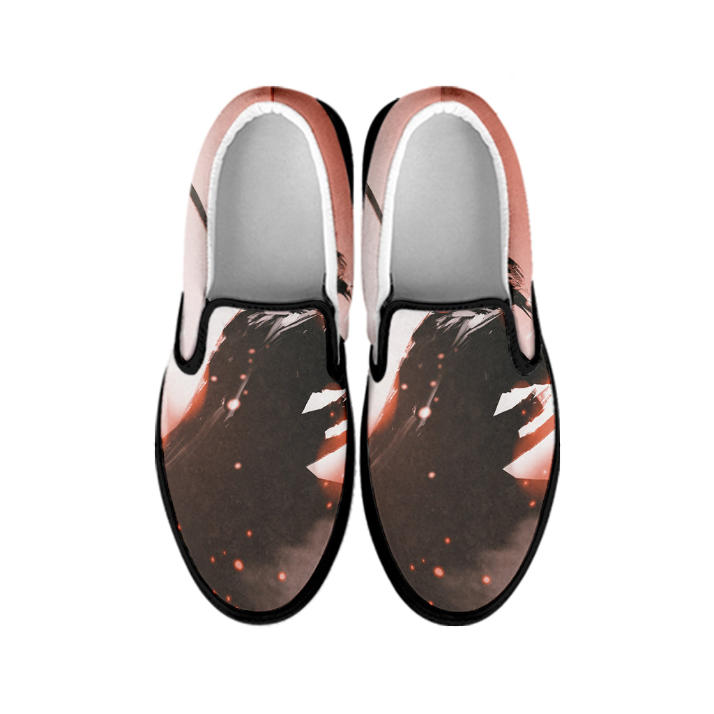 Sunset Japanese Samurai Print Black Slip On Shoes