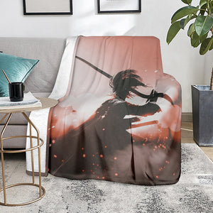 Sunset Japanese Samurai Print Blanket