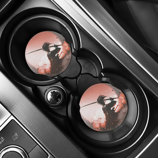 Sunset Japanese Samurai Print Car Coasters