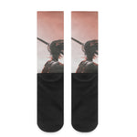 Sunset Japanese Samurai Print Crew Socks