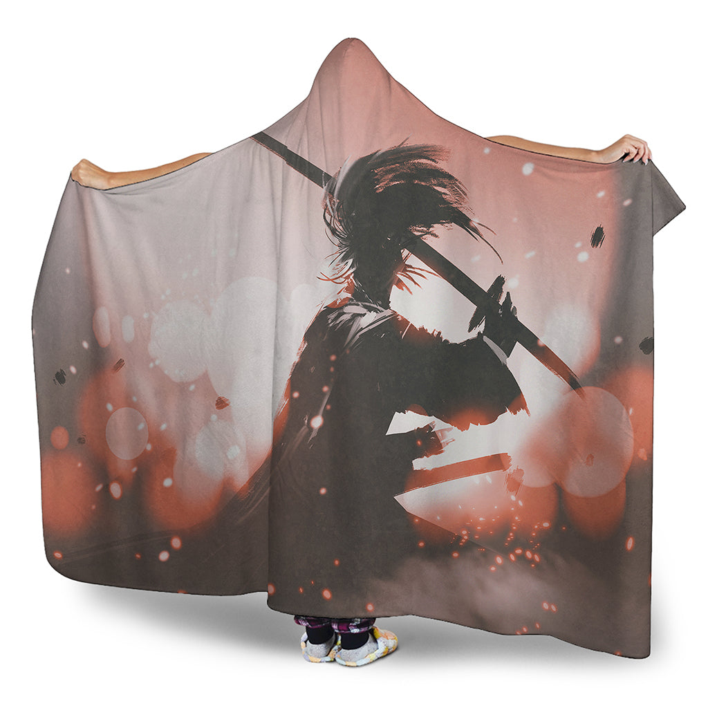 Sunset Japanese Samurai Print Hooded Blanket