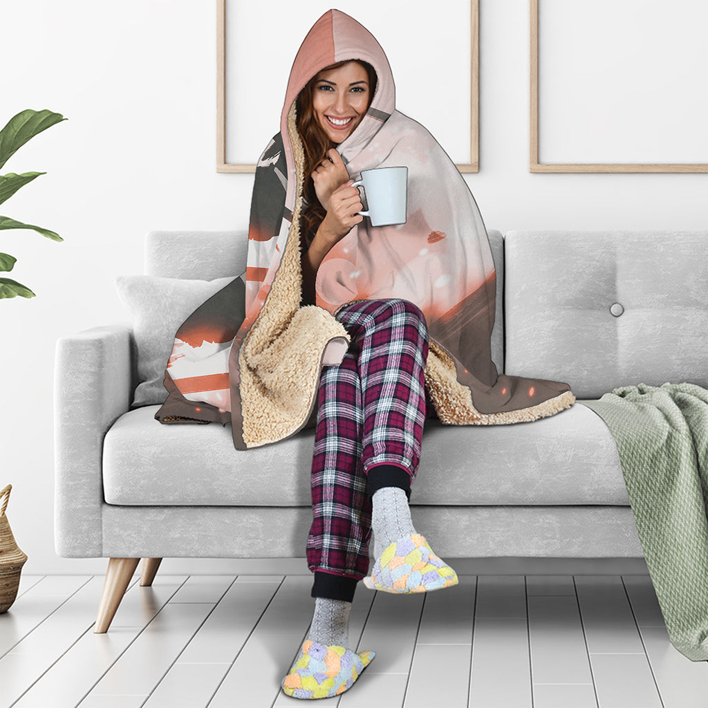 Sunset Japanese Samurai Print Hooded Blanket
