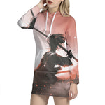 Sunset Japanese Samurai Print Hoodie Dress