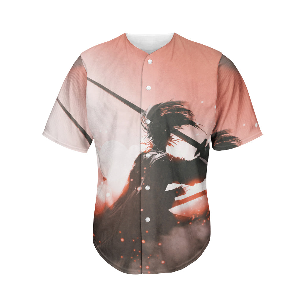 Sunset Japanese Samurai Print Men's Baseball Jersey