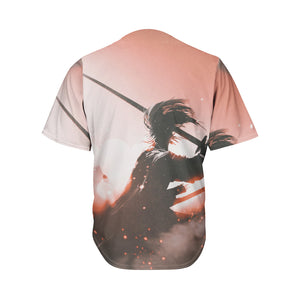 Sunset Japanese Samurai Print Men's Baseball Jersey