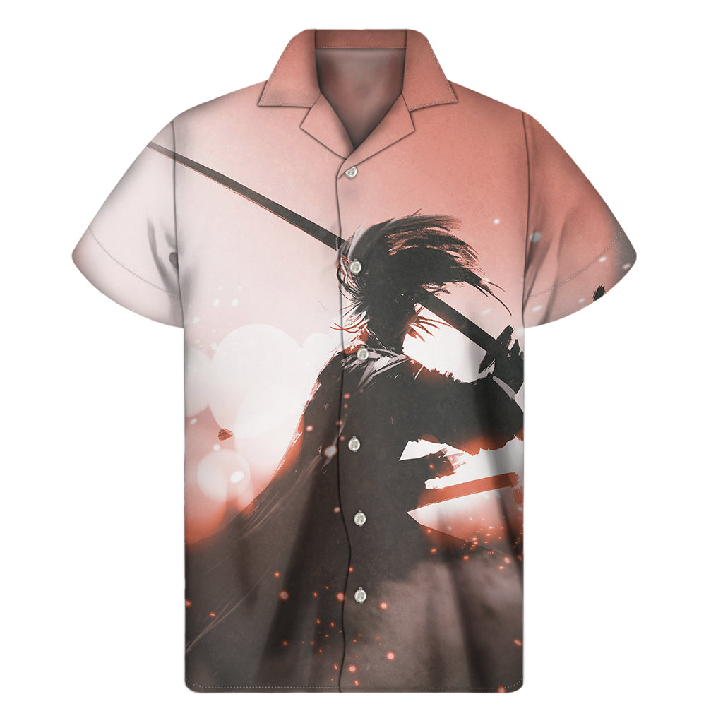 Sunset Japanese Samurai Print Men's Short Sleeve Shirt