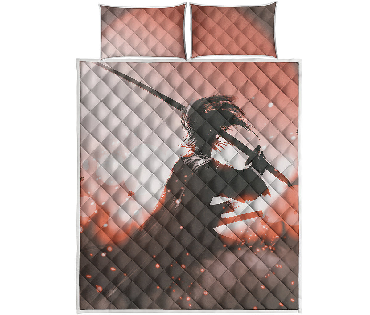 Sunset Japanese Samurai Print Quilt Bed Set