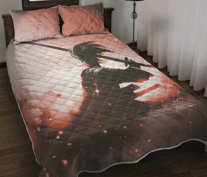 Sunset Japanese Samurai Print Quilt Bed Set